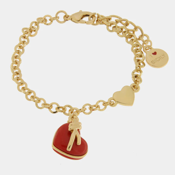 BY SIMON-Bracciale in Metallo con cuore rosso e nodo