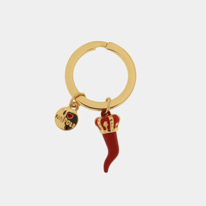 BYSIMON-Portachiavi in Metallo con cornetto portafortuna in smalto rosso