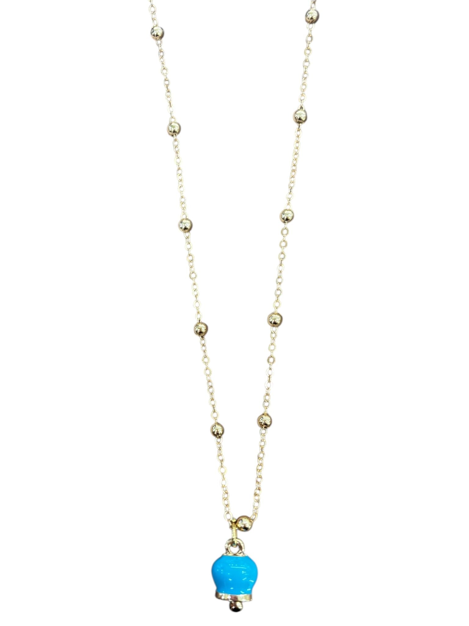BY SIMON - Collana in metallo colore oro con campanella pendente azzurra