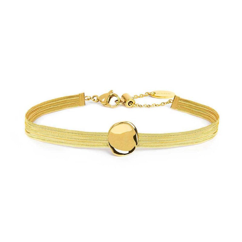 MARLU- Bracciale catena snake piatta multifilo con bottone martellato
