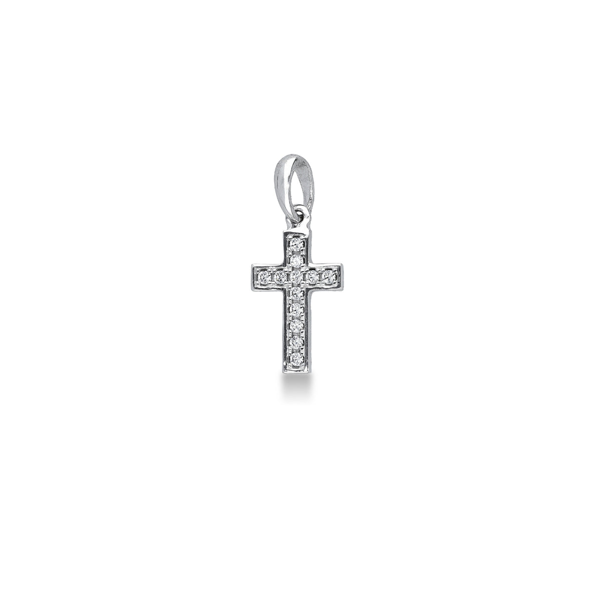 FALCO GIOIELLI  - Ciondolo croce in oro bianco 18k con zirconi, 0,8x1,5 cm