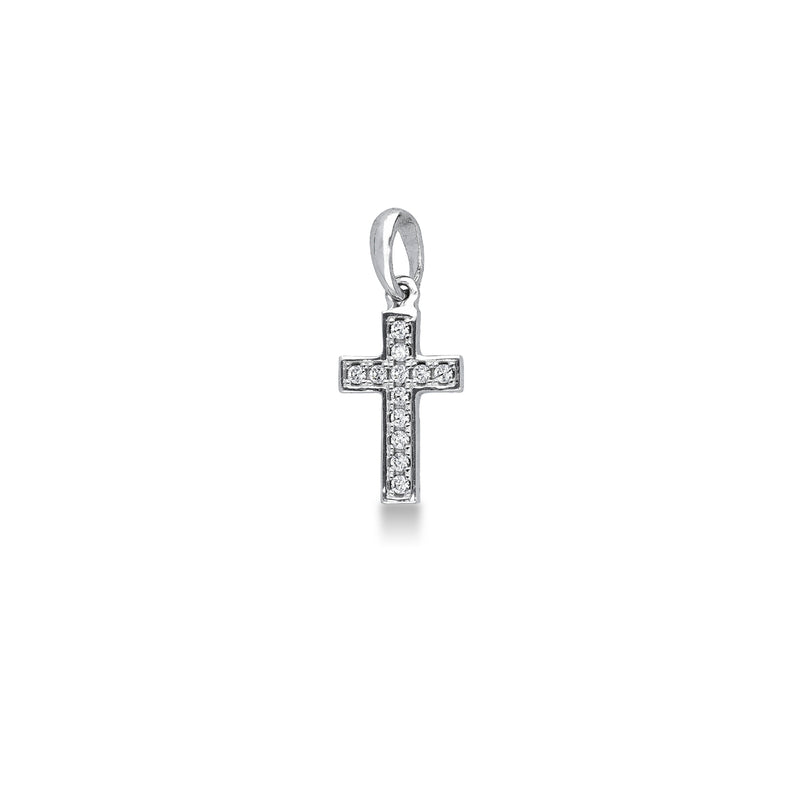 FALCO GIOIELLI  - Ciondolo croce in oro bianco 18k con zirconi, 0,8x1,5 cm