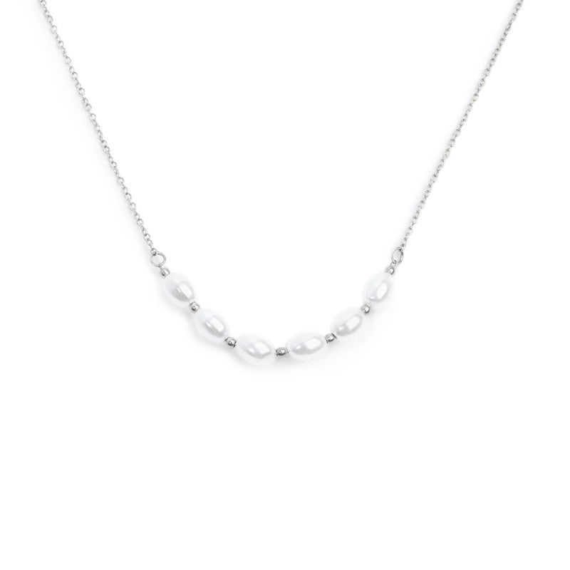 MARLU - Collana catena cross con perle ovali centrali