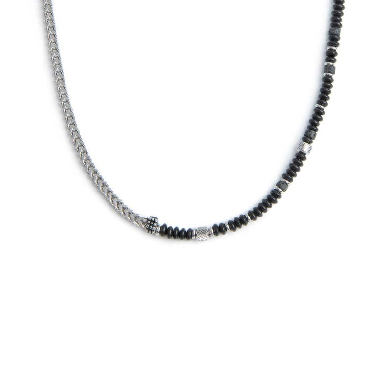 MARLU - Collana catena fish bone con dischetti di onice nera e pietra lavica