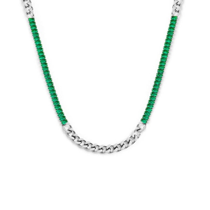 MARLU -Collana catena grumetta con tennis cristalli baguette