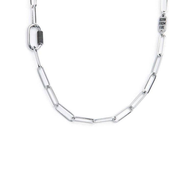 MARLU - Collana catena maglia larga diamantata con elemento ovale al centro in black oil