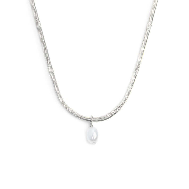 MARLU - Collana catena snake con perla ovale pendente centrale