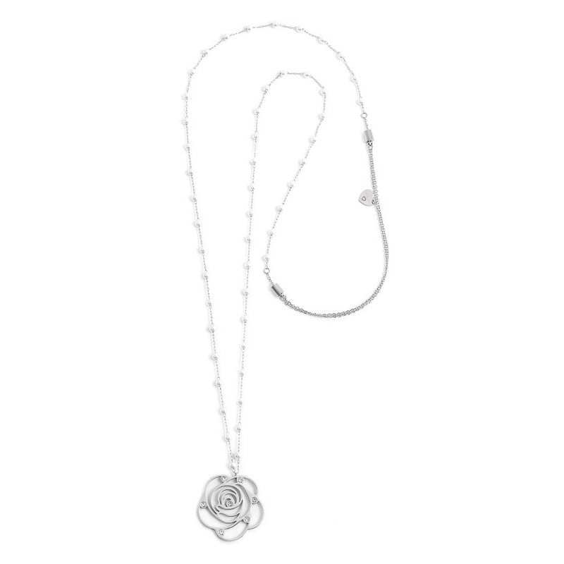 MARLU - Collana con pendente rosa con cristalli