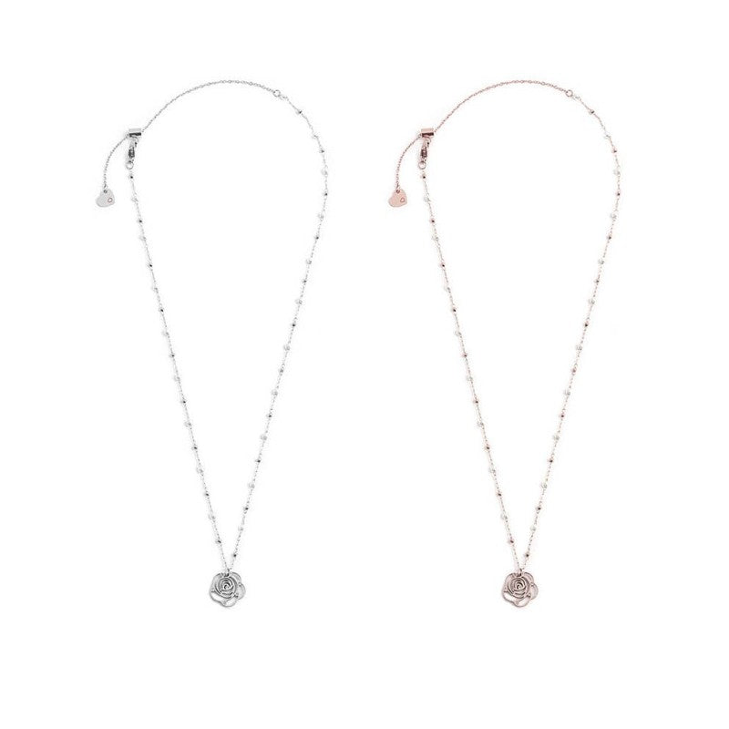 MARLU - Collana con pendente rosa con cristalli