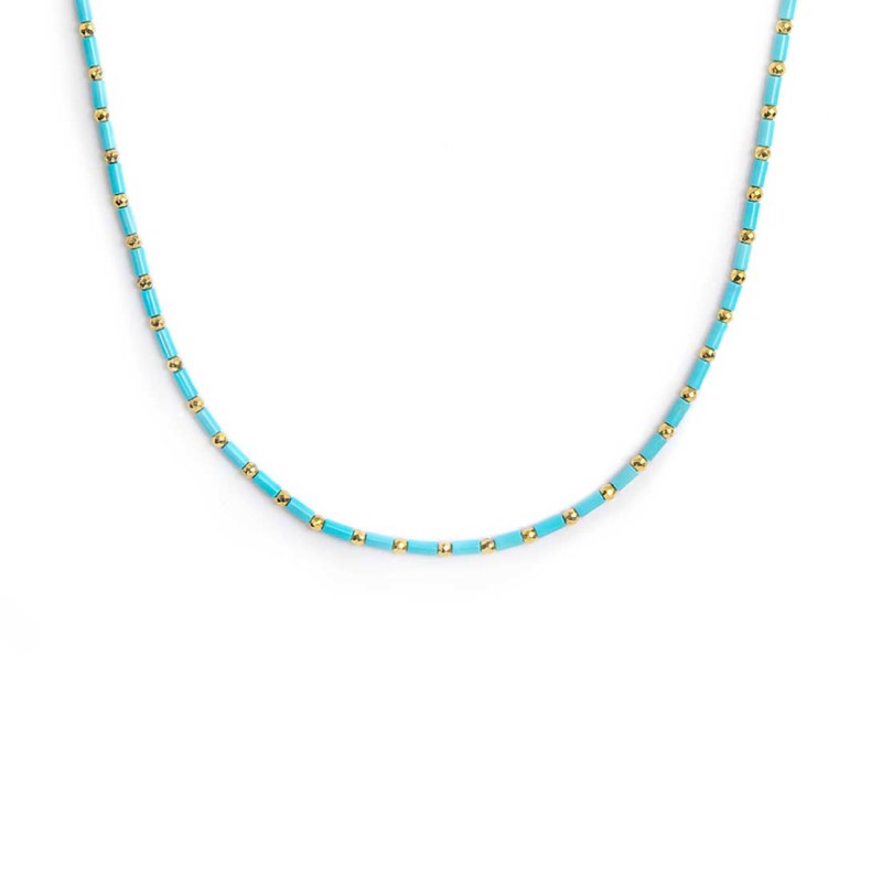 MARLU - Collana con perline a tubo turchesi ed ematite