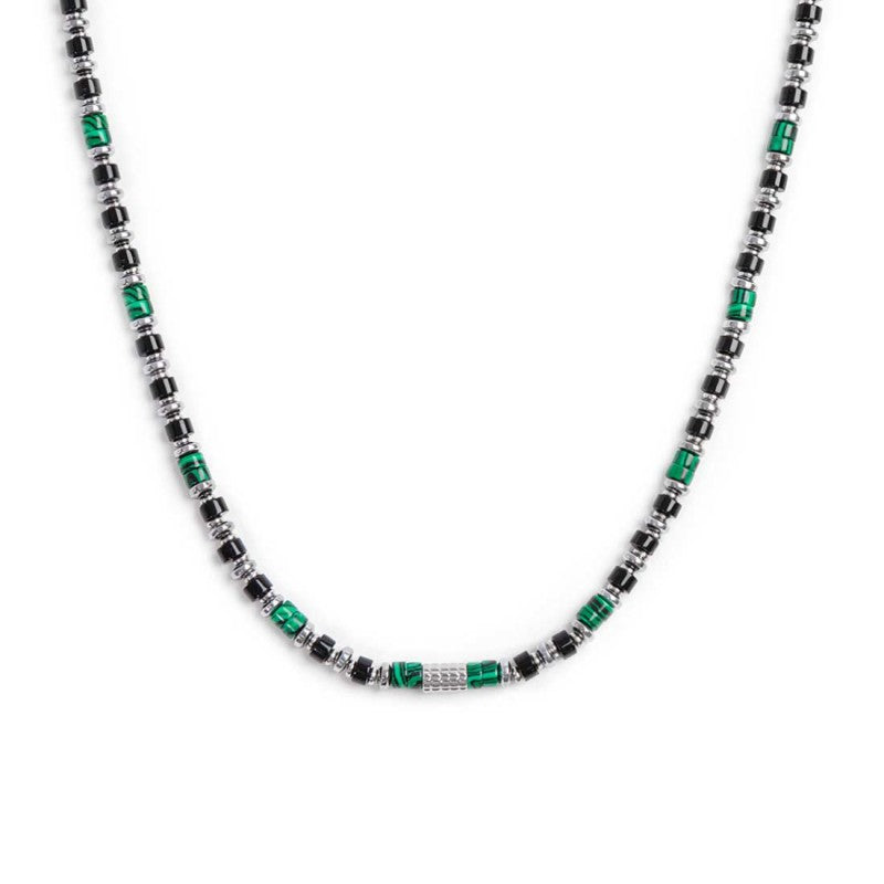 MARLU -Collana con rondelle in malachite ed onice nera elementi in ematite