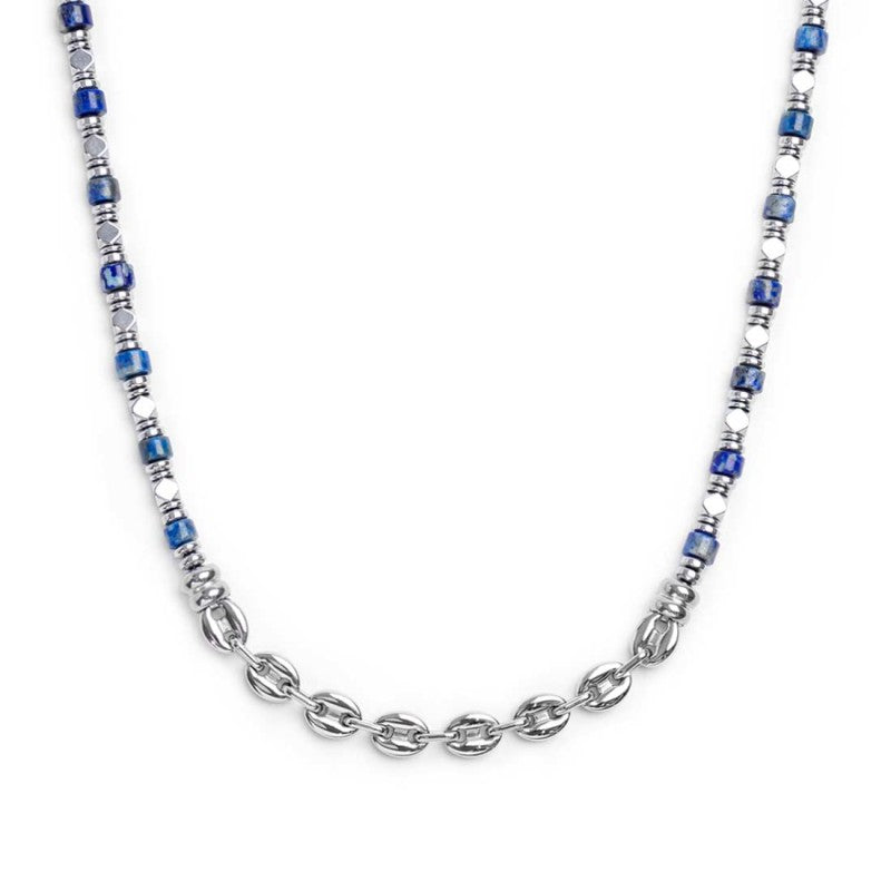 MARLU -Collana con rondelle in sodalite ed elementi in ematite