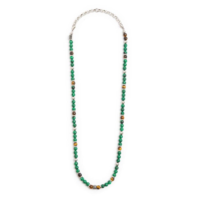 MARLU -Collana con sfere malachite e occhio di tigre