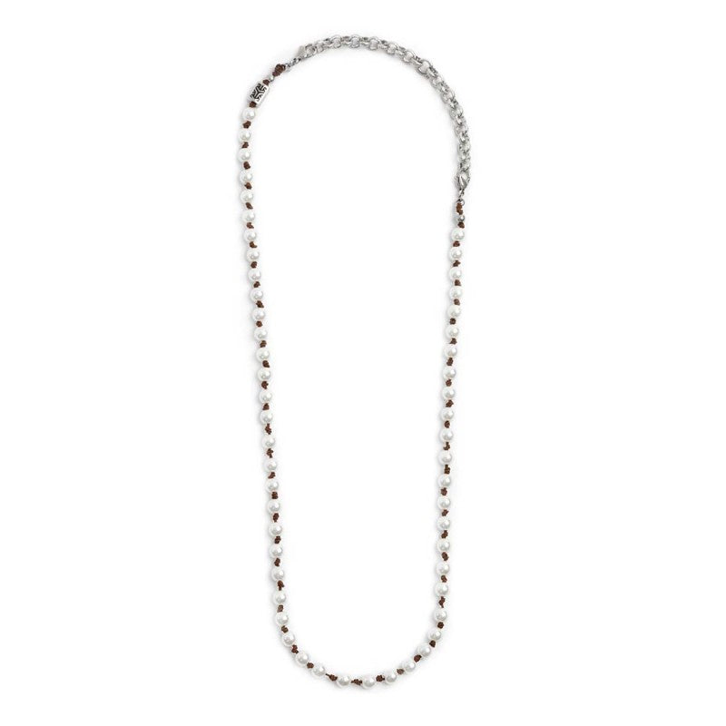 MARLU - Collana cordino marrone con perle