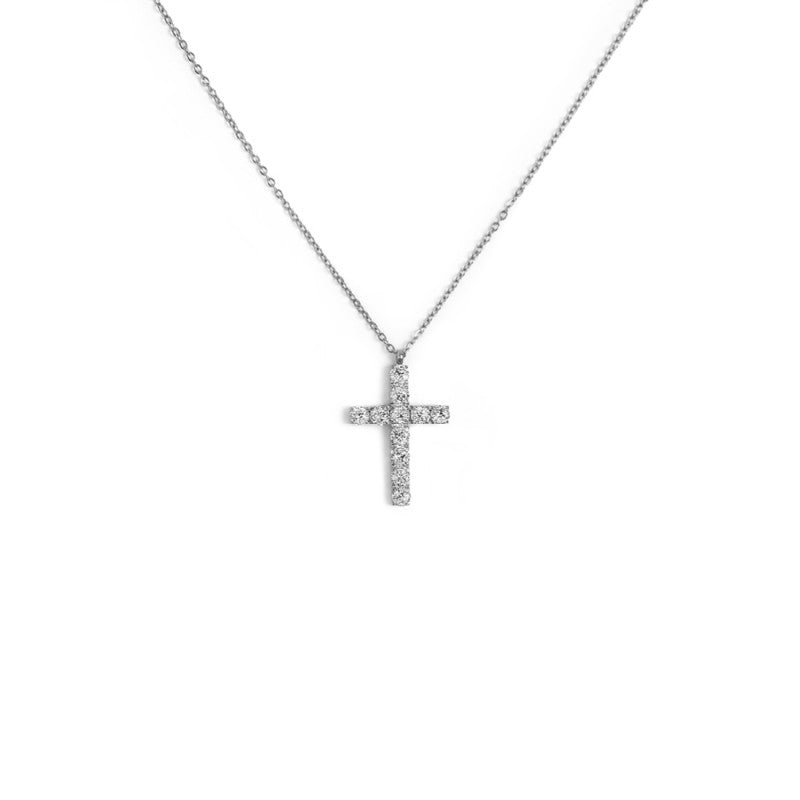 MARLU -Collana croce pendente 2,6cm con zirconi