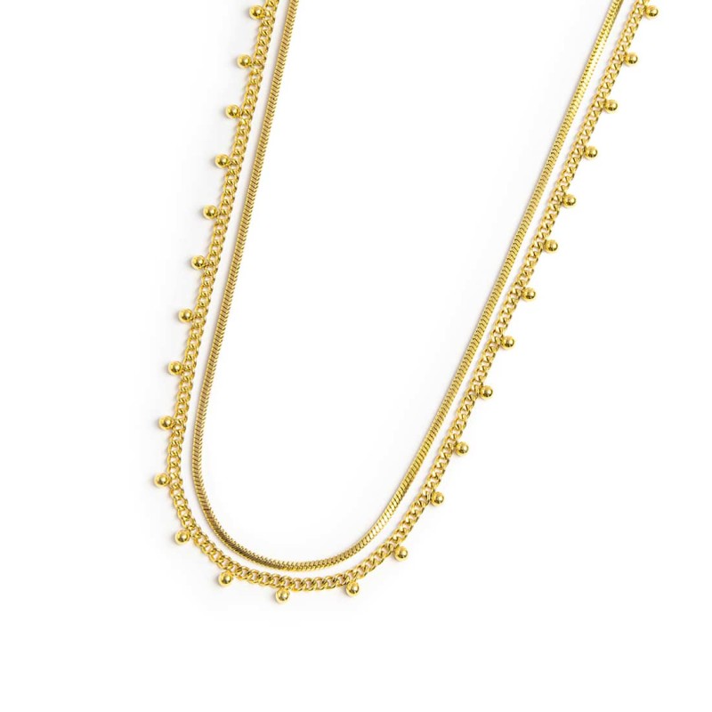 MARLU -Collana doppia catena snake e grumetta con sfere