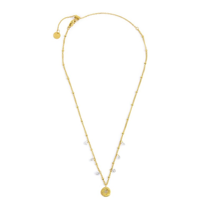 MARLU -Collana medaglietta rosa dei venti pendente con zirconi
