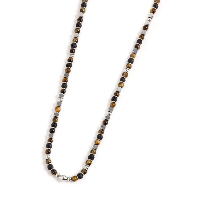 MARLU-Collana occhio di tigre e pietra lavica