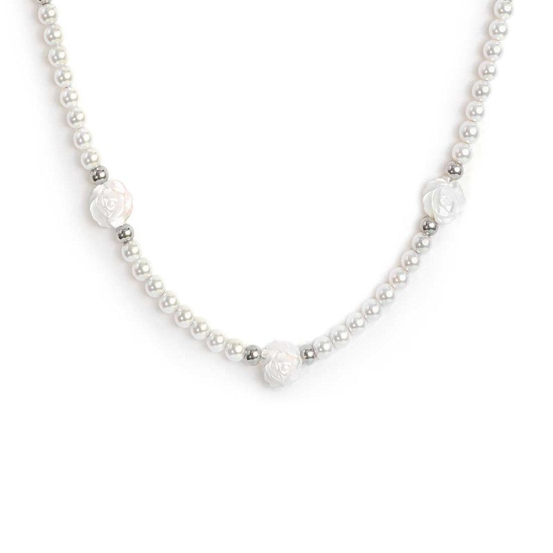 MARLU -Collana perle con rosa in madreperla