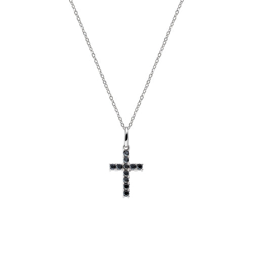 AMEN - Collana Rodio Croce e Zirconi Neri - CRBN03