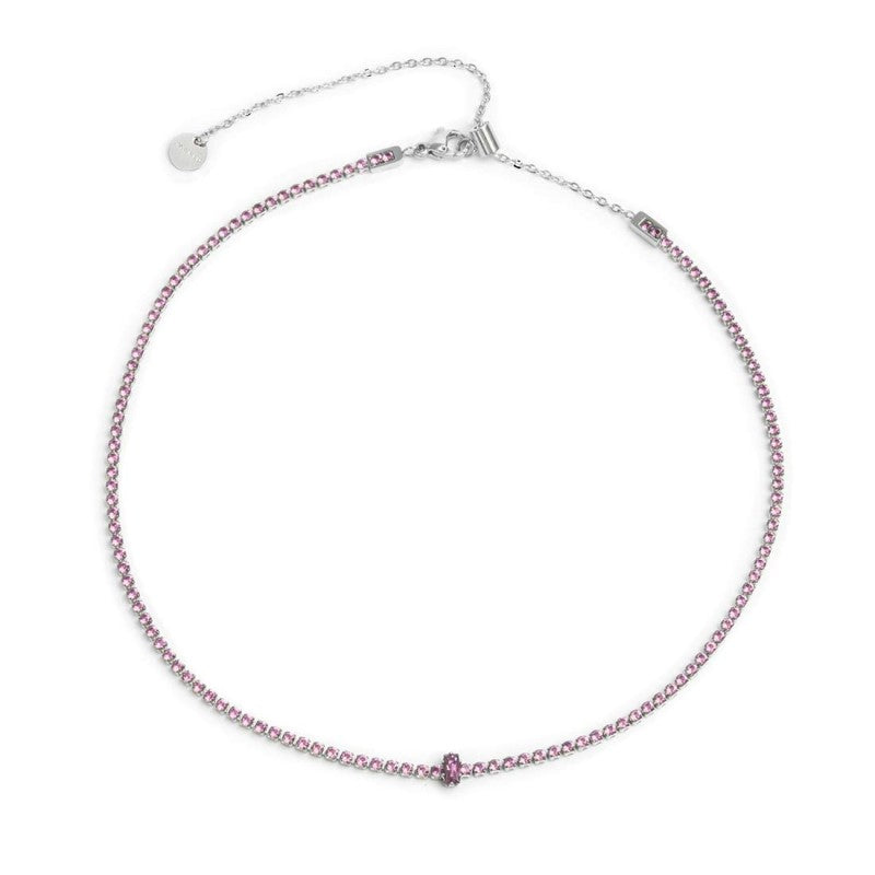 MARLU -Collana tennis con zirconi e zircone centrale baguette
