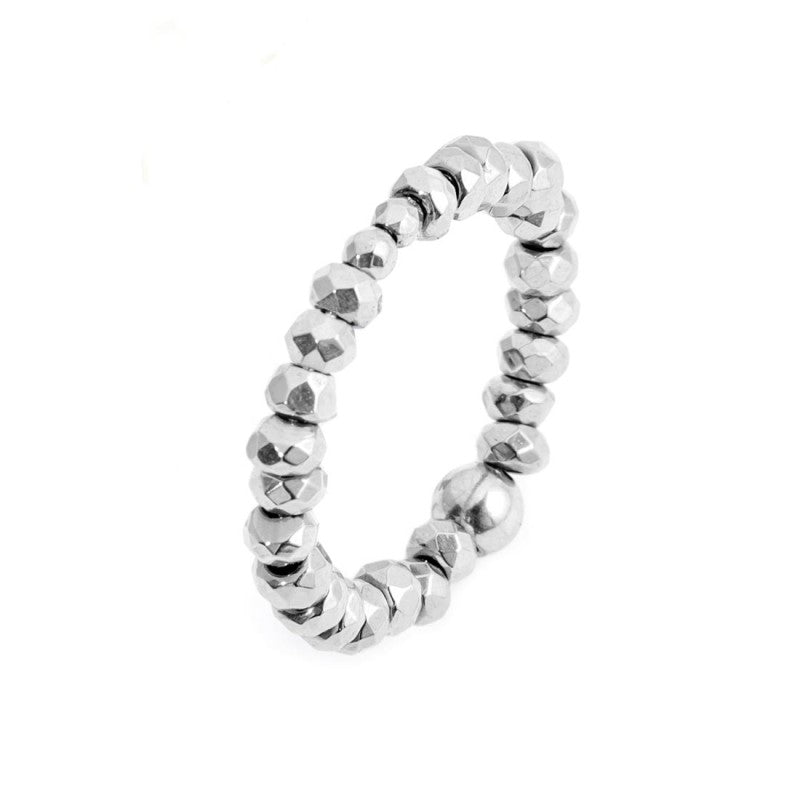 MARLU- Anello elastico ematite sfaccettata
