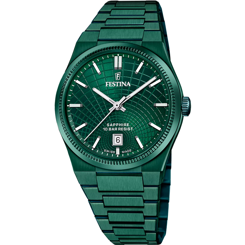 FESTINA-OROLOGIO SWISS MADE F20079/1 VERDE CINGHIA ACCIAIO INOSSIDABILE 316L, UOMO