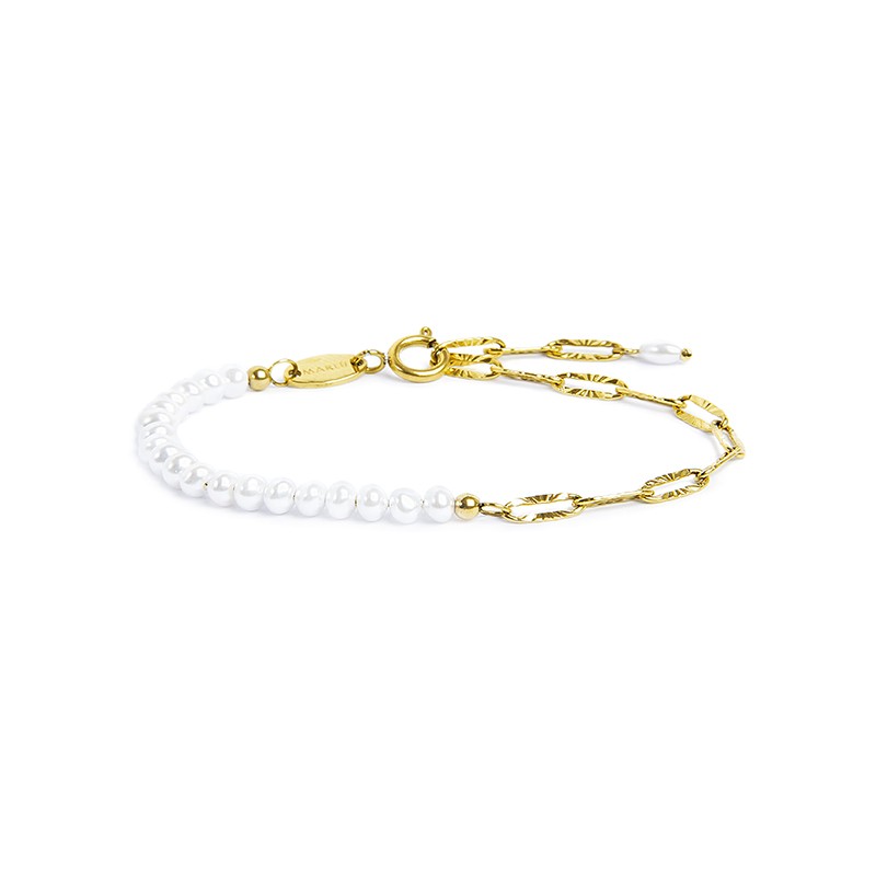 MARLU- Bracciale catena figaro e perle irregolari