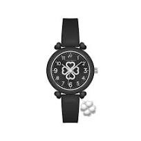 OROLOGIO BAMBINA IN SILICONE NERO E QUADRIFOGLIO