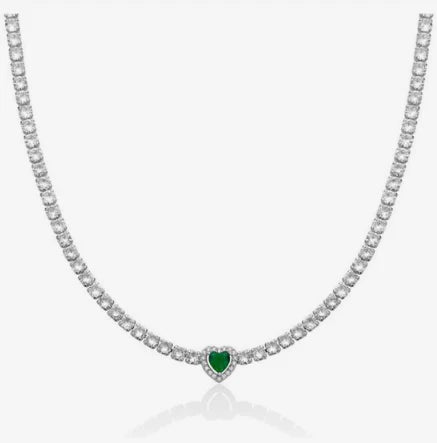 Collana con Cuore Verde e Zirconi KCLD3963B