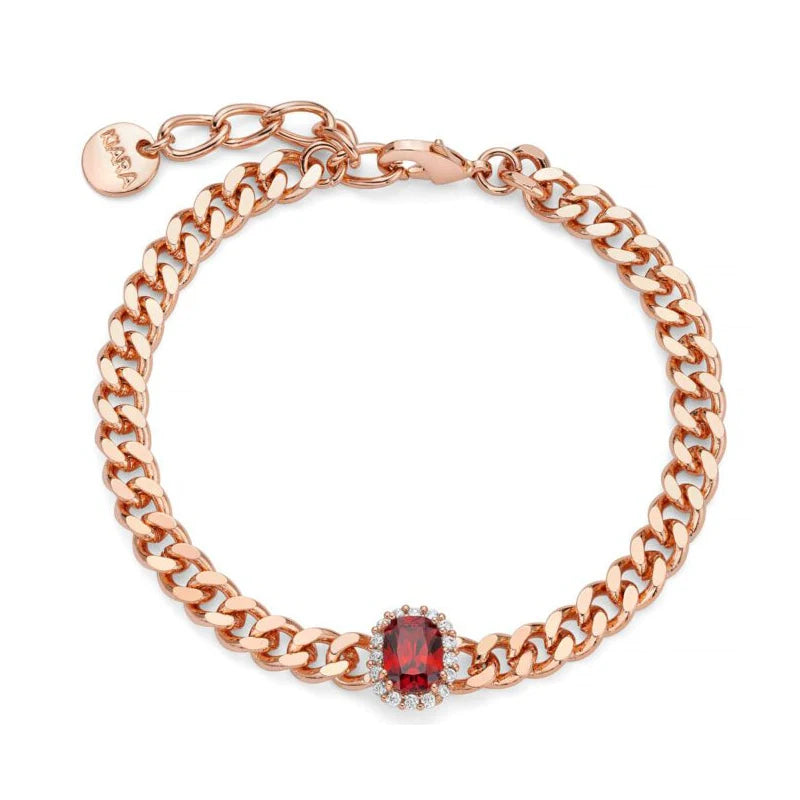 KIARA-Bracciale Basik Catena Rosata con Pietra Rossa