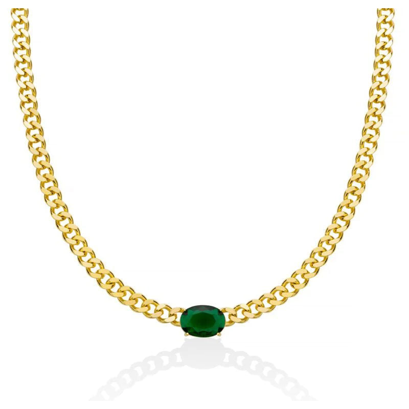 KIARA-Collana Basik Catena Dorata con Pietra Verde KCLD3966G