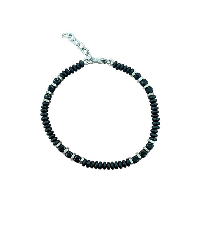 LUCA BARRA- Bracciale  con perline nere e argento