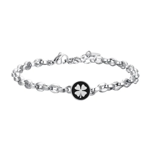 Luca Barra-Bracciale da Uomo Acciaio con Quadrifoglio