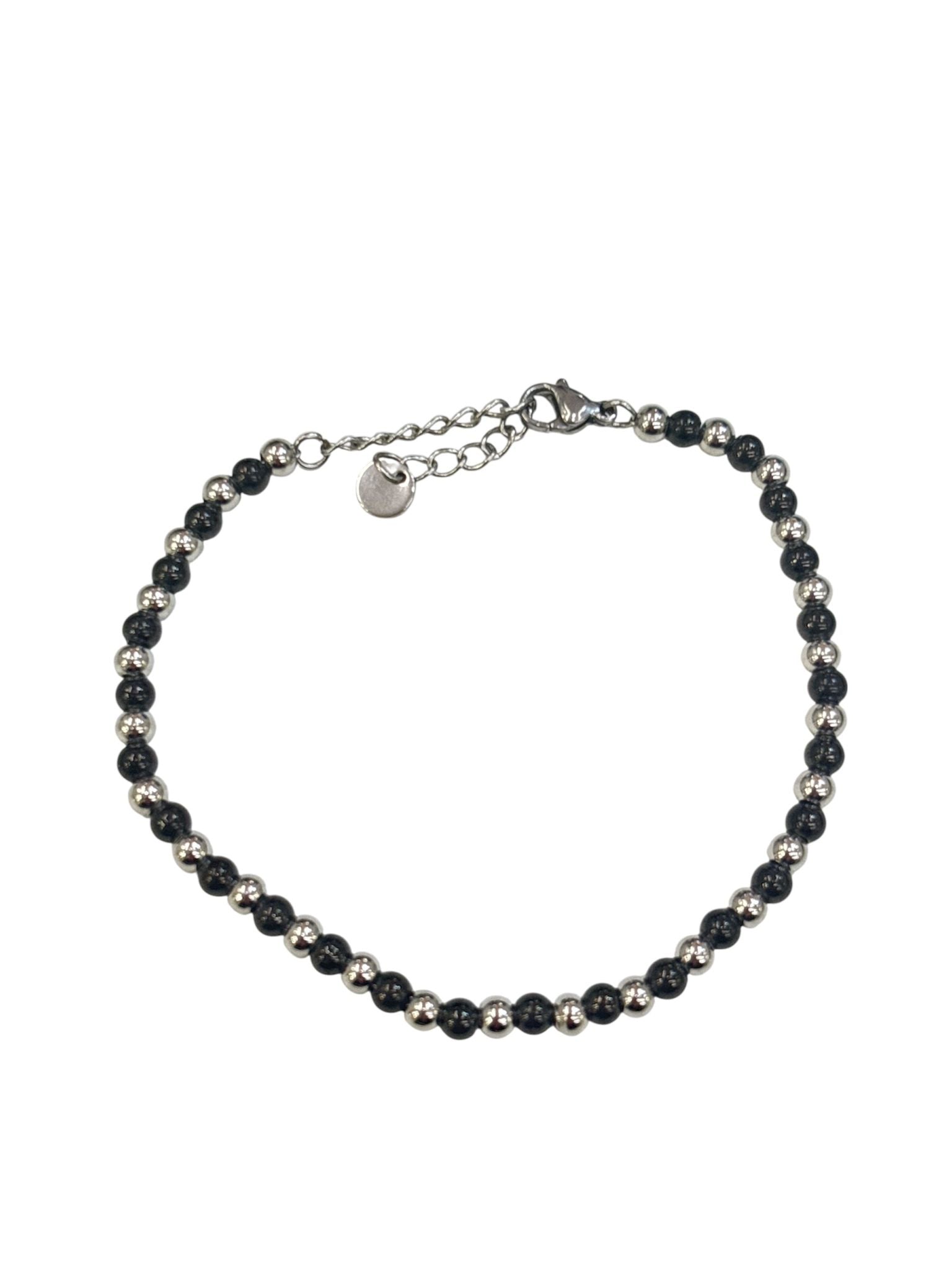 MARLÙ-Bracciale in acciaio perline nere