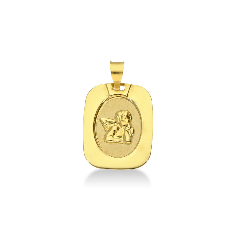 FALCO GIOIELLI  - Medaglia rettangolare con angioletto in oro giallo 18k.