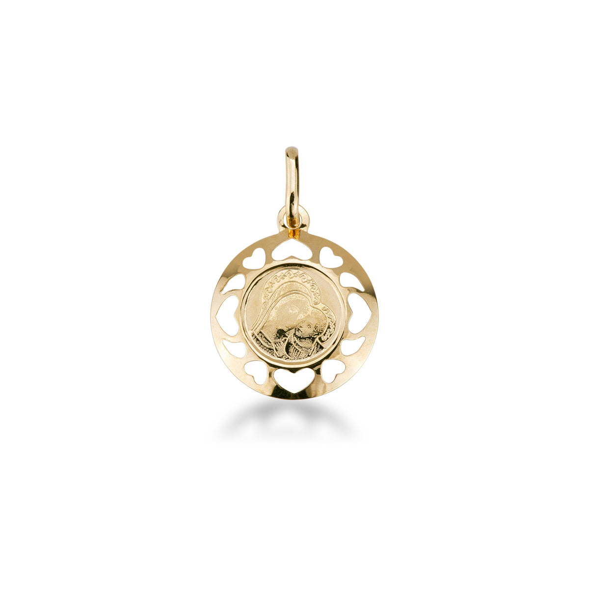 FALCO GIOIELLI  - Medaglia sacra Madonna con bimbo in oro giallo 18k, diametro 2 cm