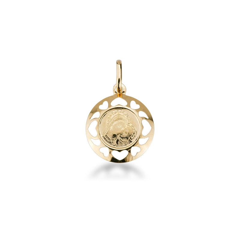 FALCO GIOIELLI  - Medaglia sacra Madonna con bimbo in oro giallo 18k, diametro 2 cm