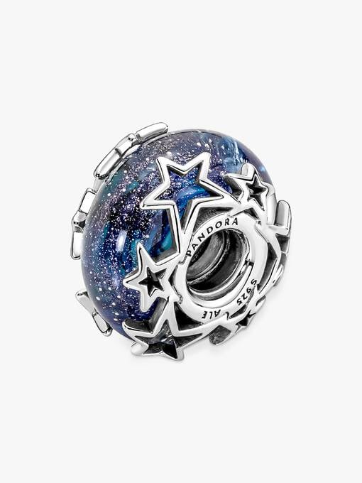 PANDORA-Charm Vetro di Murano Blu con Stelle