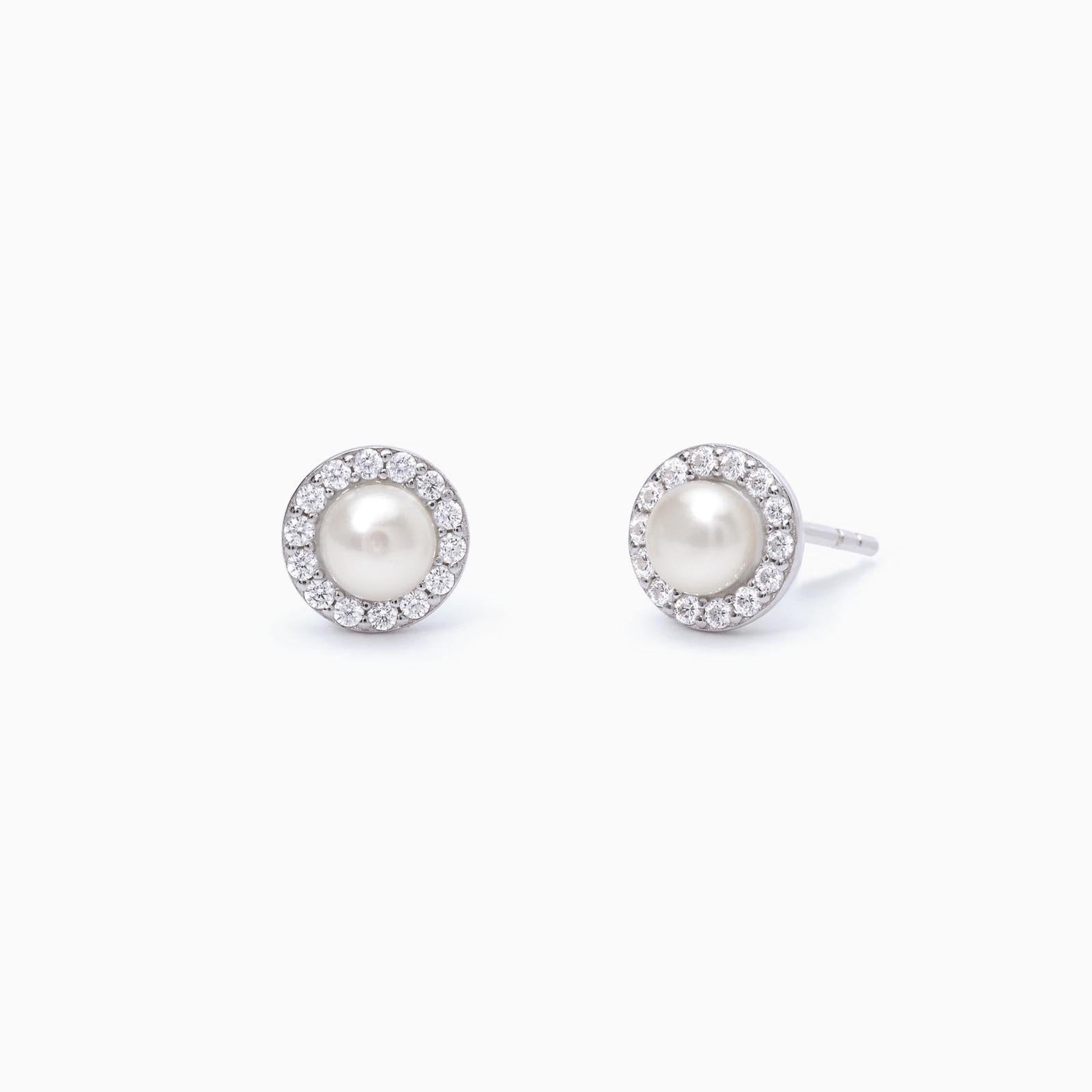PREZIOSI ARGENTO 925 - Orecchini a Lobo con Perla e Corona di Brillanti
