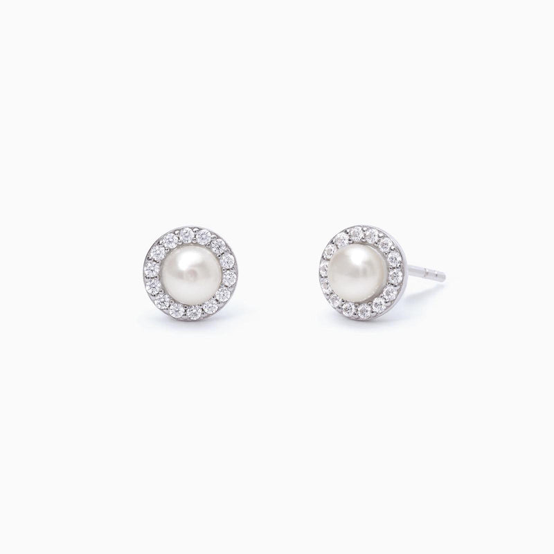 PREZIOSI ARGENTO 925 - Orecchini a Lobo con Perla e Corona di Brillanti