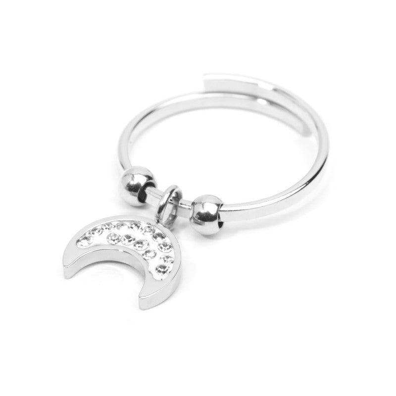 MARLU- Anello luna con cristalli pendente