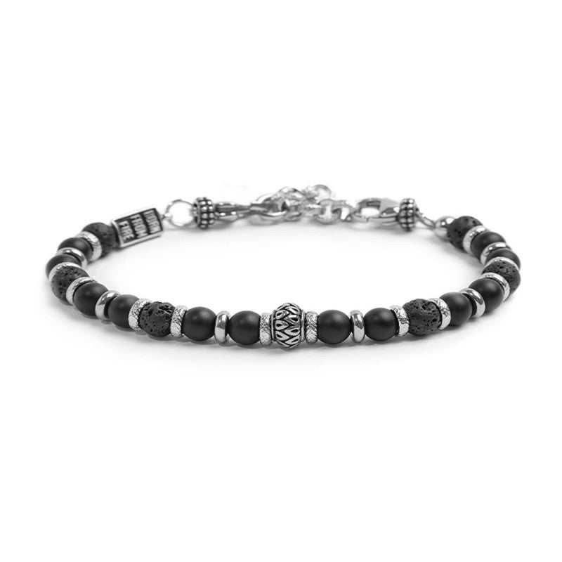 MARLU-Bracciale con sfere in onice nera e pietra lavica