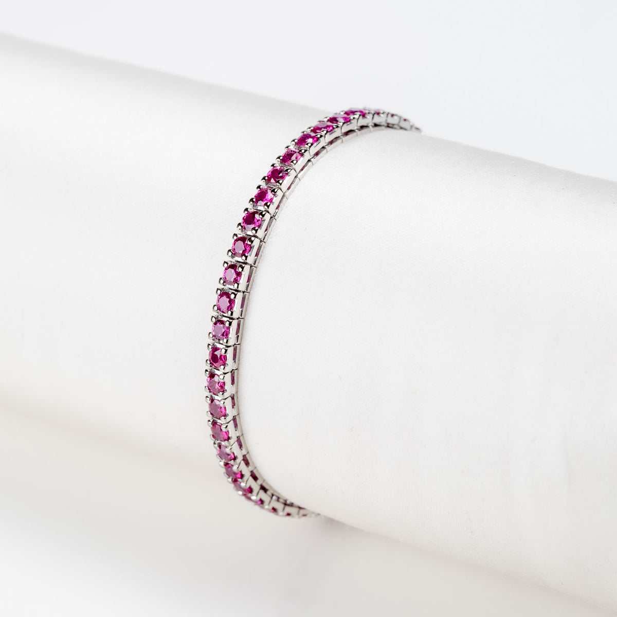 PREZIOSI ARGENTO 925-Bracciale Tennis in argento 925 con zirconi color magenta