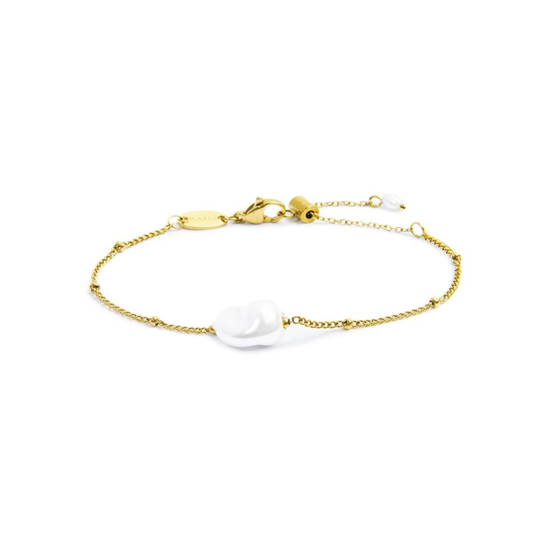 MARLU- Bracciale catena grumetta con perla ovale centrale