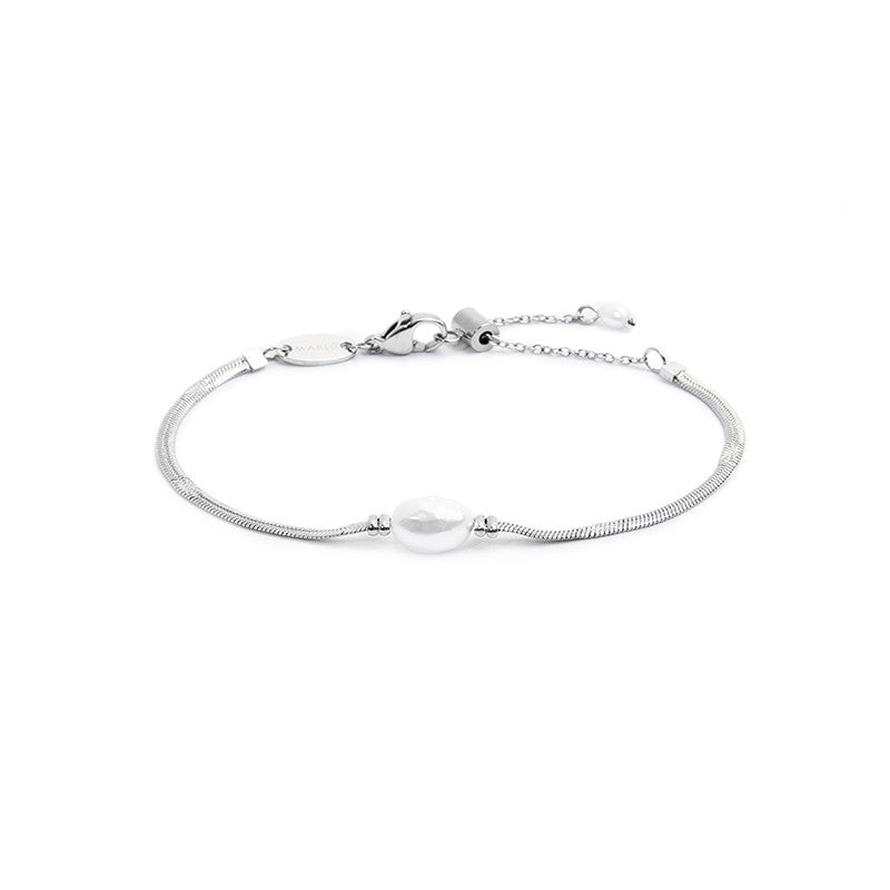 MARLU- Bracciale catena snake con perla ovale centrale